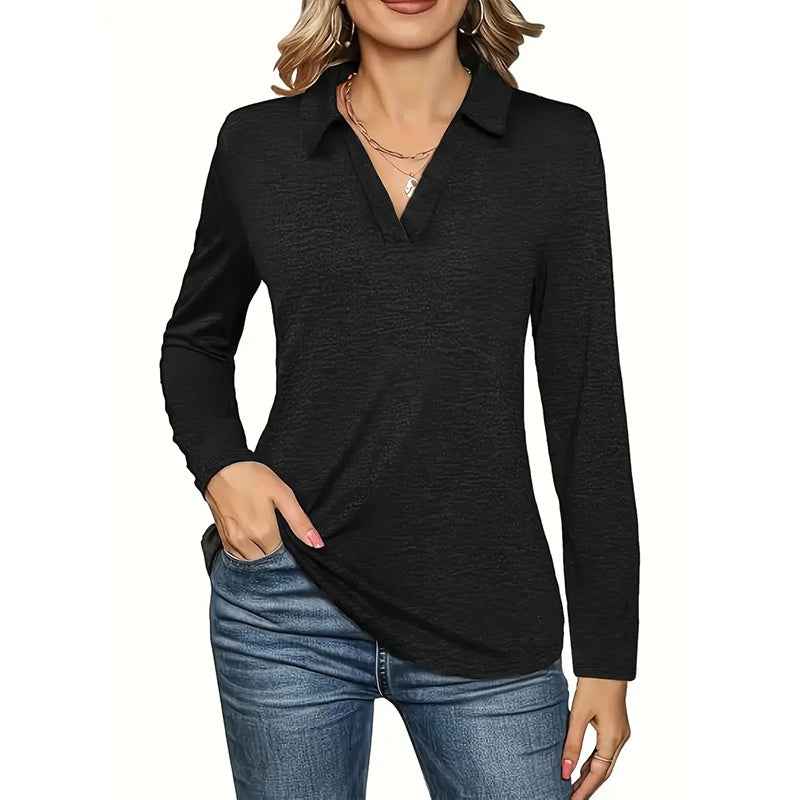 2 Packs Womens Polo Shirts Long Sleeve Business Casual Tops Collared V Neck Basic Tees Blouse