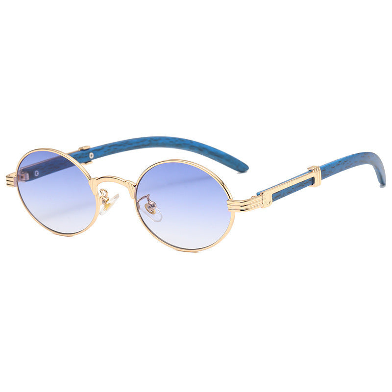 Retro Wood Grain Sunglasses Small Round Frame
