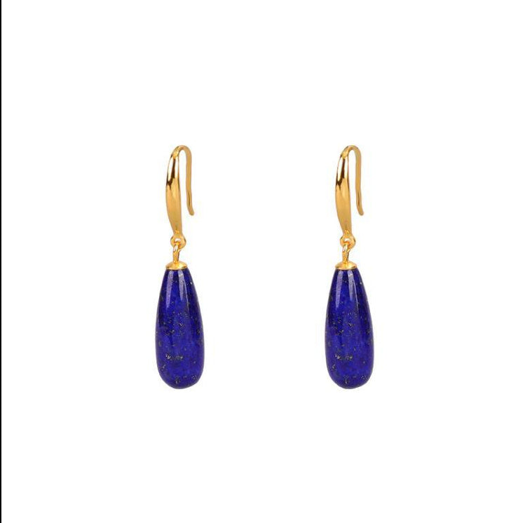 Pure Silver Gold-plated Exquisite Geometric Shape Natural Lapis Lazuli Water Droplet Shaped Earrings