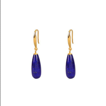 Pure Silver Gold-plated Exquisite Geometric Shape Natural Lapis Lazuli Water Droplet Shaped Earrings