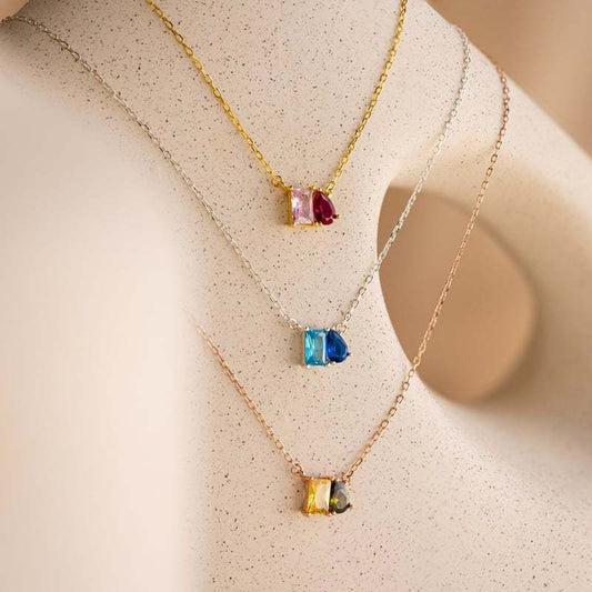 Rectangular Teardrop Zircon Simple Necklace