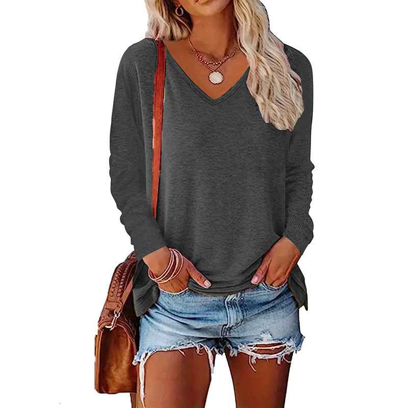4 Pack Long Sleeve Tops For Women V Neck Dressy Basics Tees Casual Trendy Loose Fit T Shirts