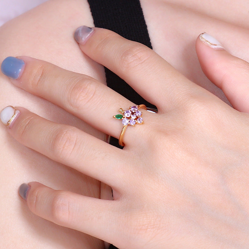 Cute Fruit Grape Copper Ring Simple Temperament Stackable Women