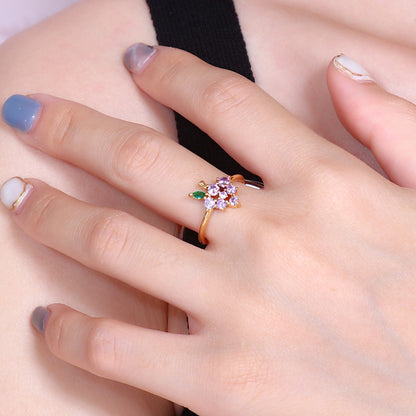 Cute Fruit Grape Copper Ring Simple Temperament Stackable Women