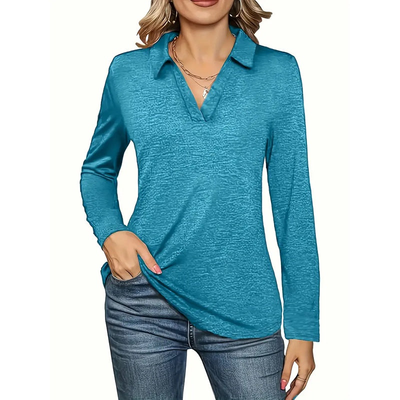 2 Packs Womens Polo Shirts Long Sleeve Business Casual Tops Collared V Neck Basic Tees Blouse