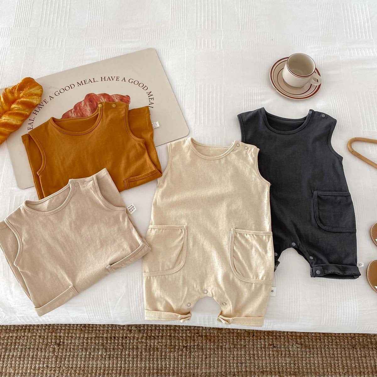 Summer Baby Jumpsuit Nordic Style Male And Female Baby Solid Color Sleeveless Vest - MIQ Store
