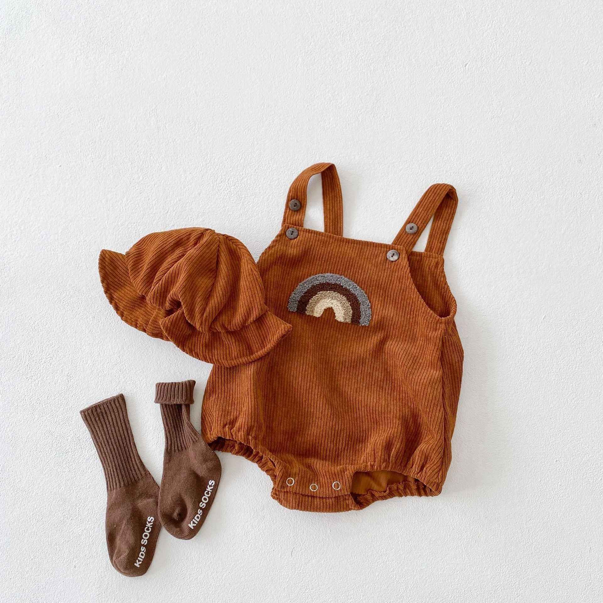 Male And Female Baby Corduroy Rainbow Sling Romper Bag Fart Clothes - MIQ Store