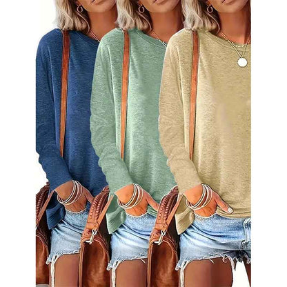 3 Pack Womens Plus Size Long Sleeve Shirts Crew Neck Basic Tee Tops Loose Fit Fall Outfits For Women 1X-5X