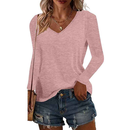 4 Pack Long Sleeve Tops For Women V Neck Dressy Basics Tees Casual Trendy Loose Fit T Shirts