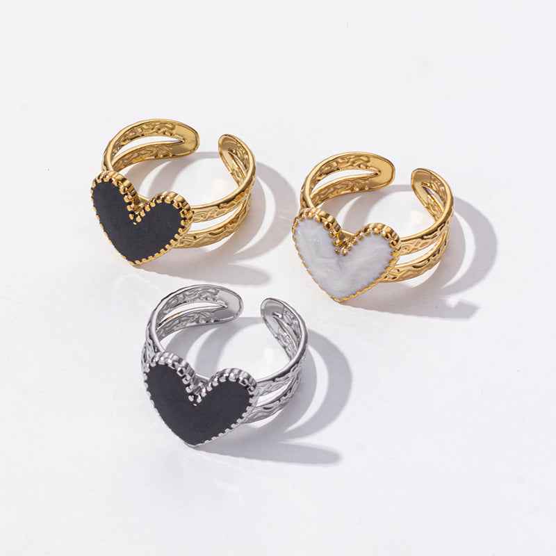 304 Stainless Steel Heart-shaped Drip Open Ring For Women