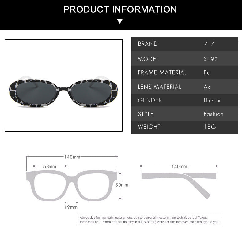 Fashion Oval Frame Cow Color Trend  Small Frame Glasses Ins New Sunglasses