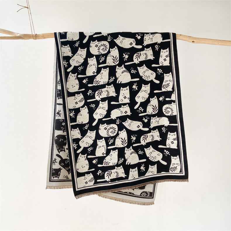 Cream Sweet Cat Artificial Cashmere Scarf Women's Autumn And Winter Korean Style