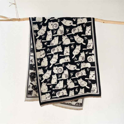 Cream Sweet Cat Artificial Cashmere Scarf Women's Autumn And Winter Korean Style