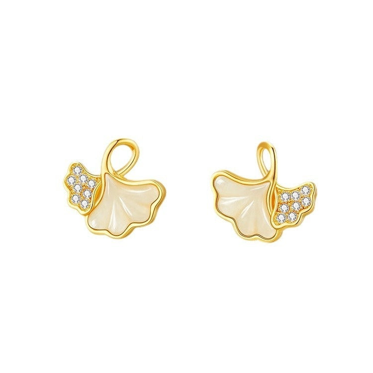 Niche Design Ancient Style Sansheng Apricot Hetian Jade Ear Studs