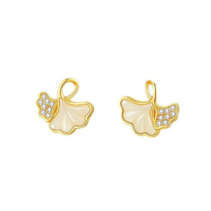 Niche Design Ancient Style Sansheng Apricot Hetian Jade Ear Studs
