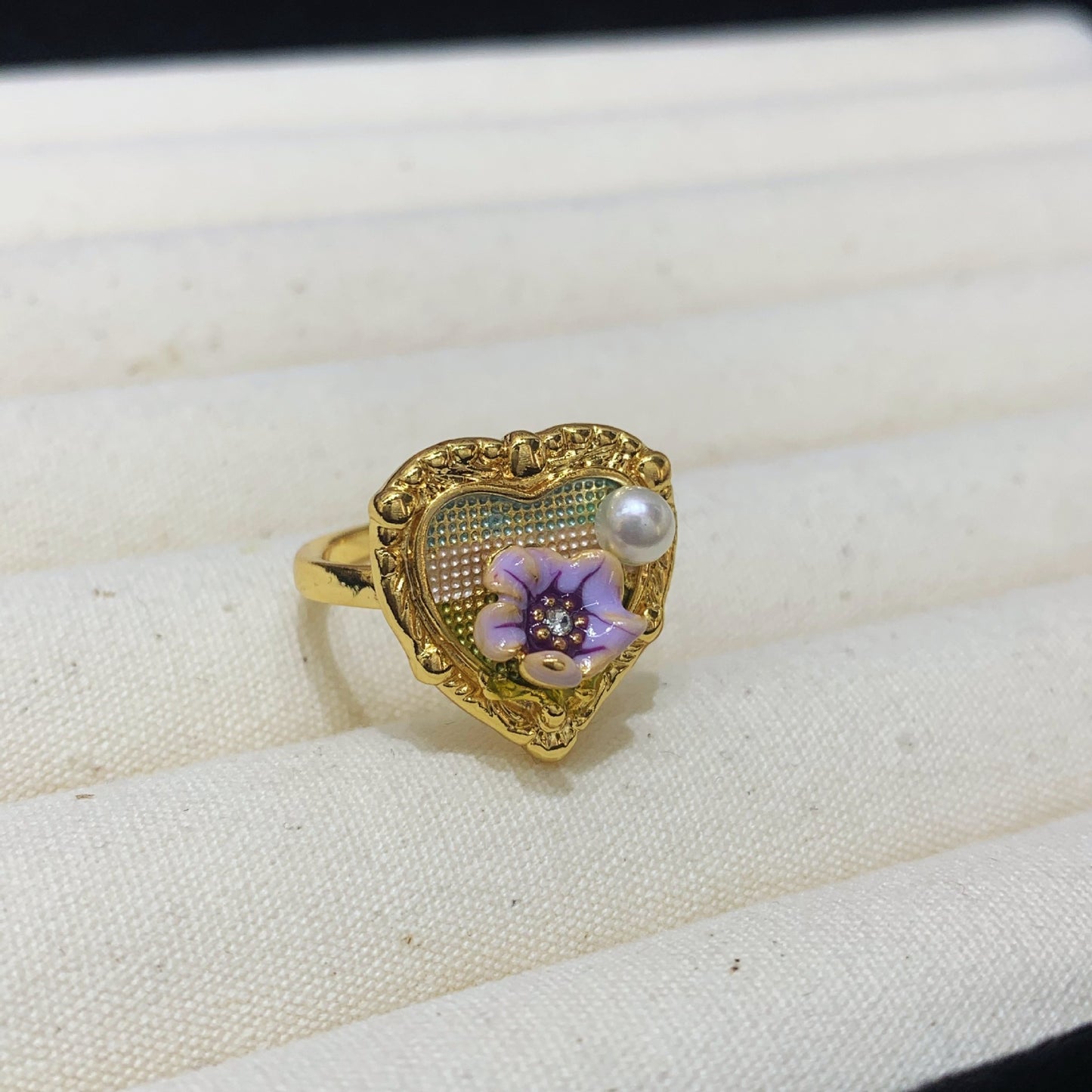 Fashion Freshwater Pearl Ring Colorful Painting Oil Flowers