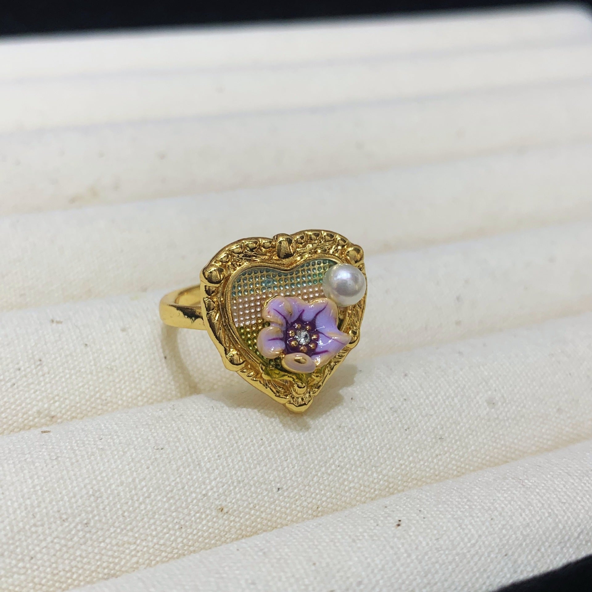 Fashion Freshwater Pearl Ring Colorful Painting Oil Flowers