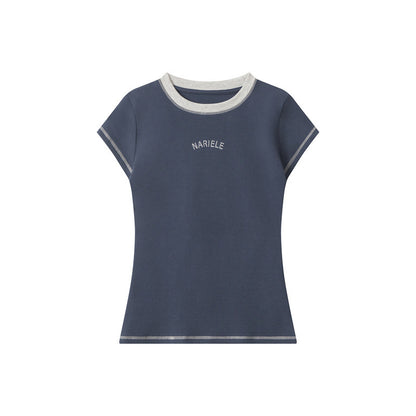 Casual Simple Round Neck Short Sleeve Women Alphabet Embroidery Niche