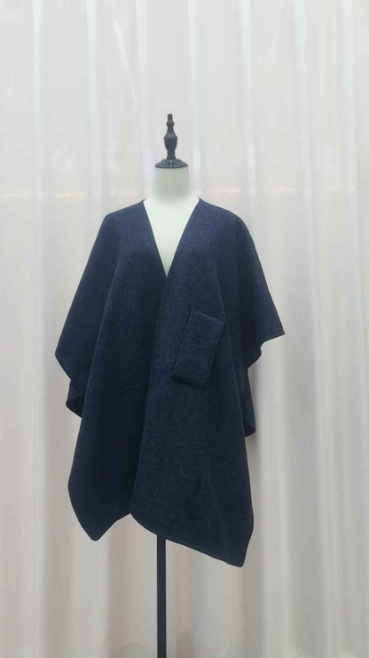 Fur Collar Fur Ball Knitted Cardigan Cape And Shawl
