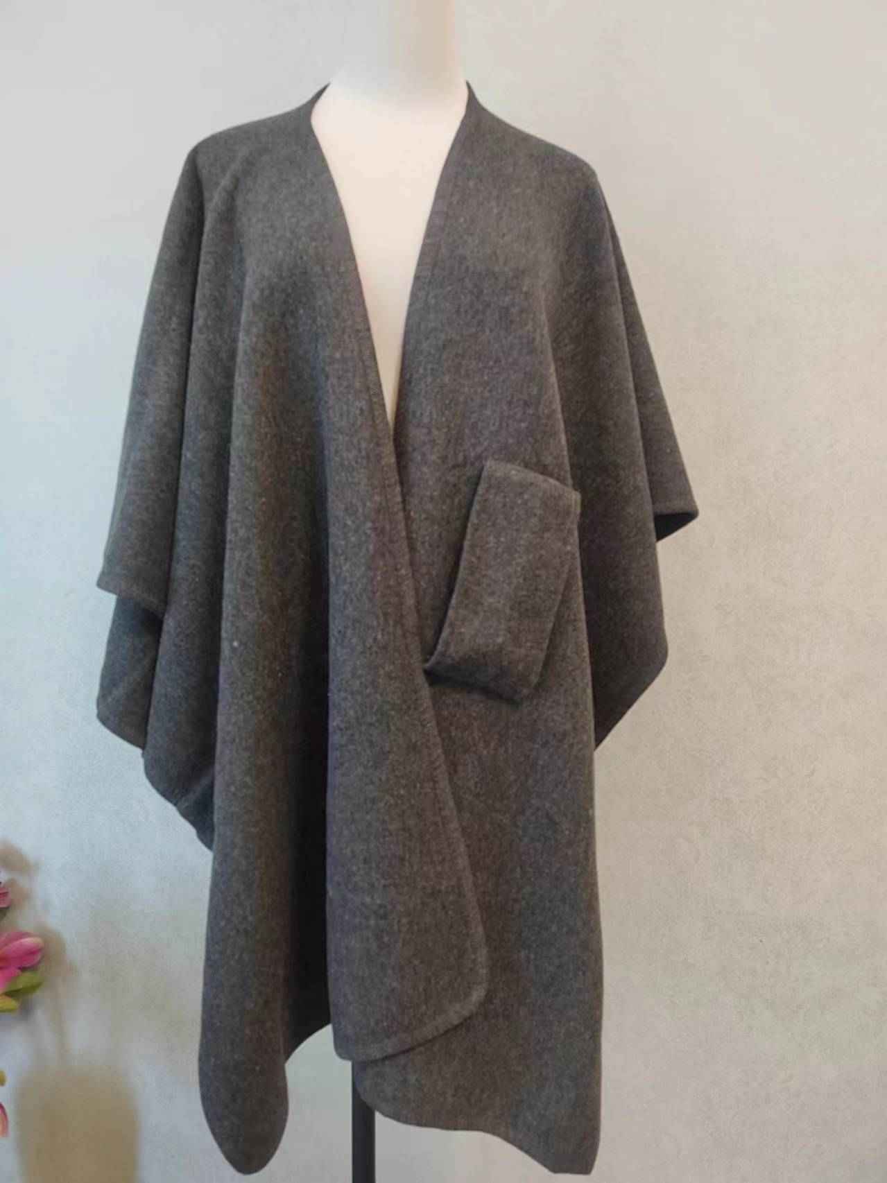Fur Collar Fur Ball Knitted Cardigan Cape And Shawl