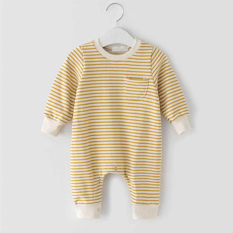 Male And Female Baby Striped Long-sleeved Jumpsuit - MIQ Store