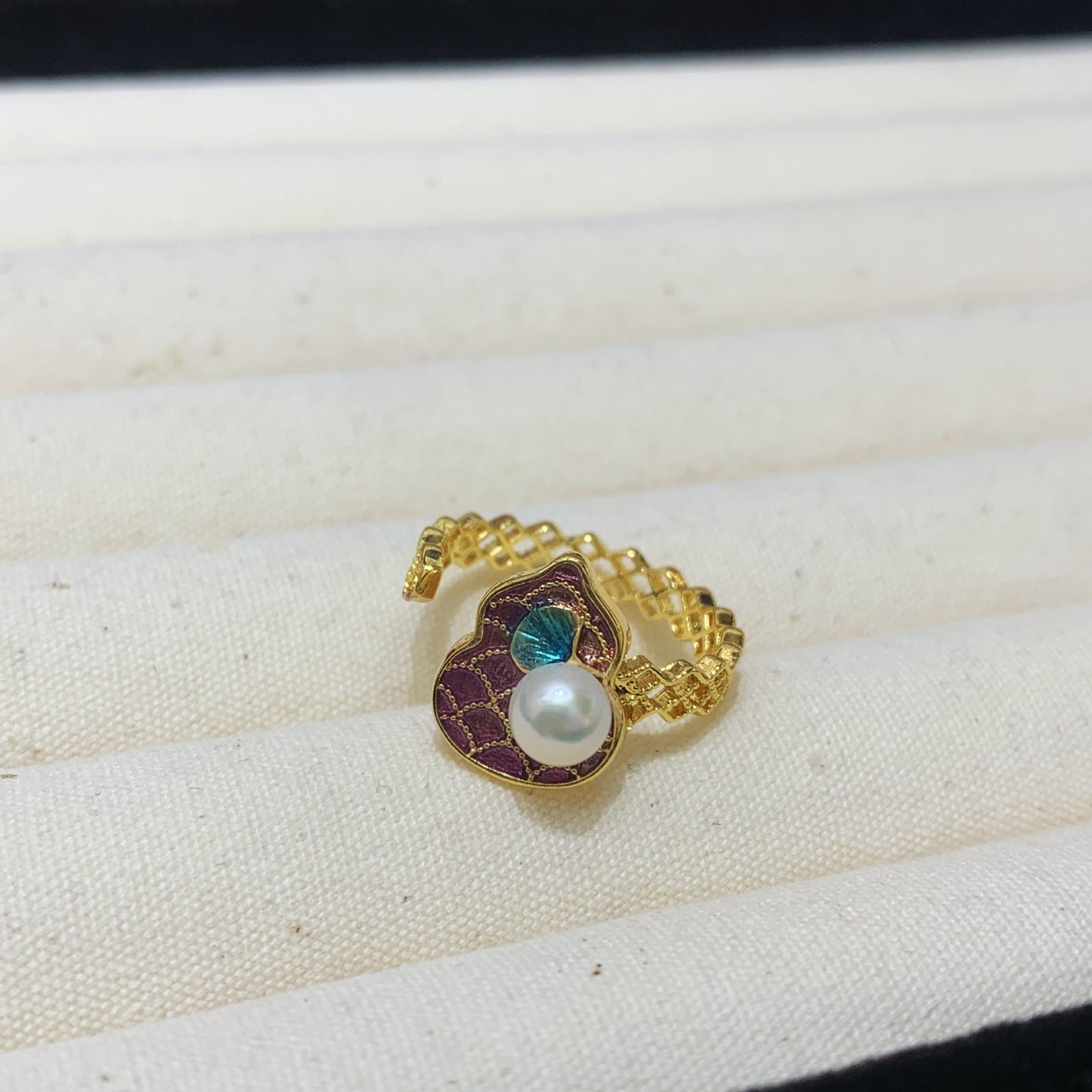Fashion Freshwater Pearl Ring Colorful Painting Oil Flowers