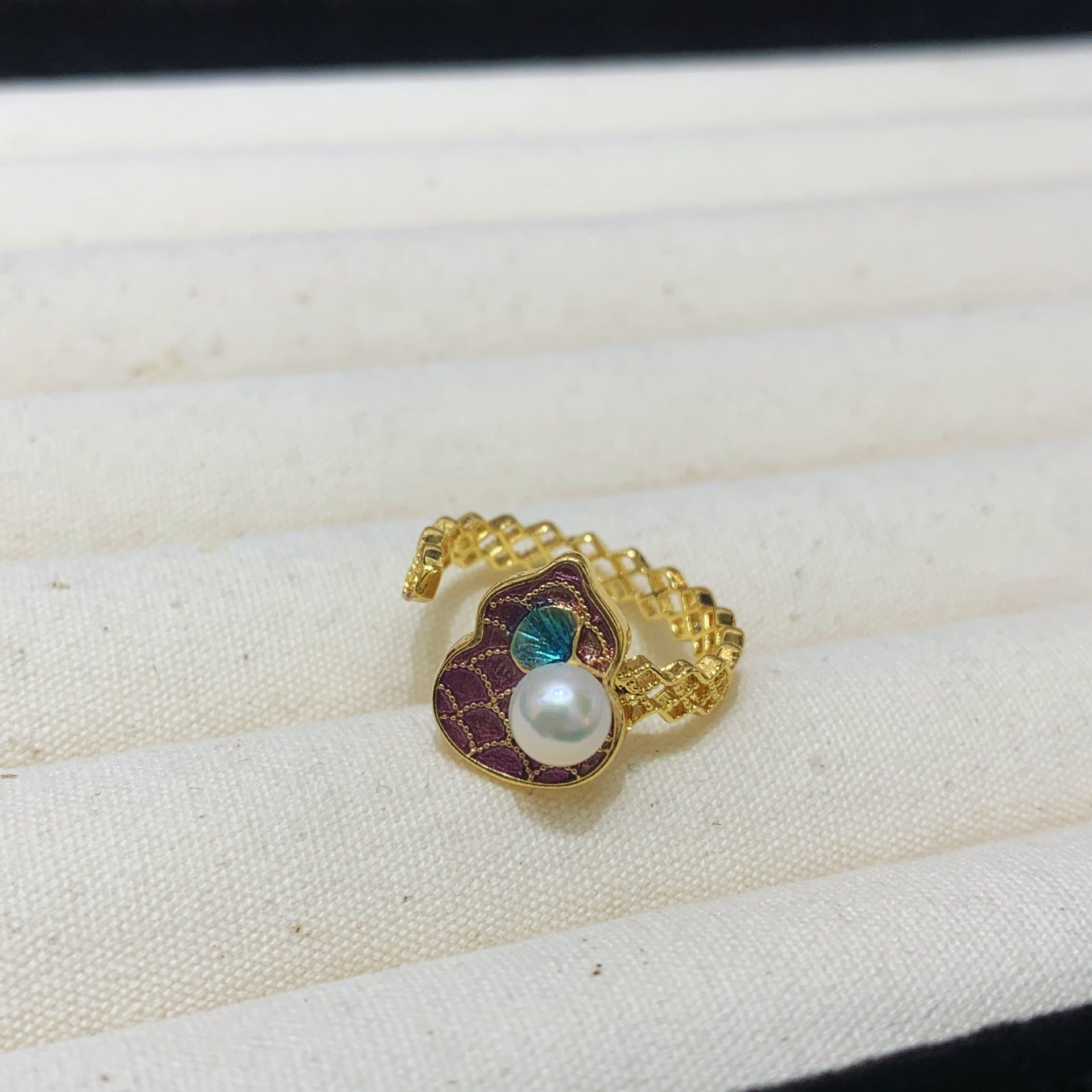 Fashion Freshwater Pearl Ring Colorful Painting Oil Flowers