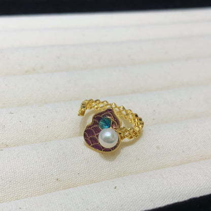 Fashion Freshwater Pearl Ring Colorful Painting Oil Flowers