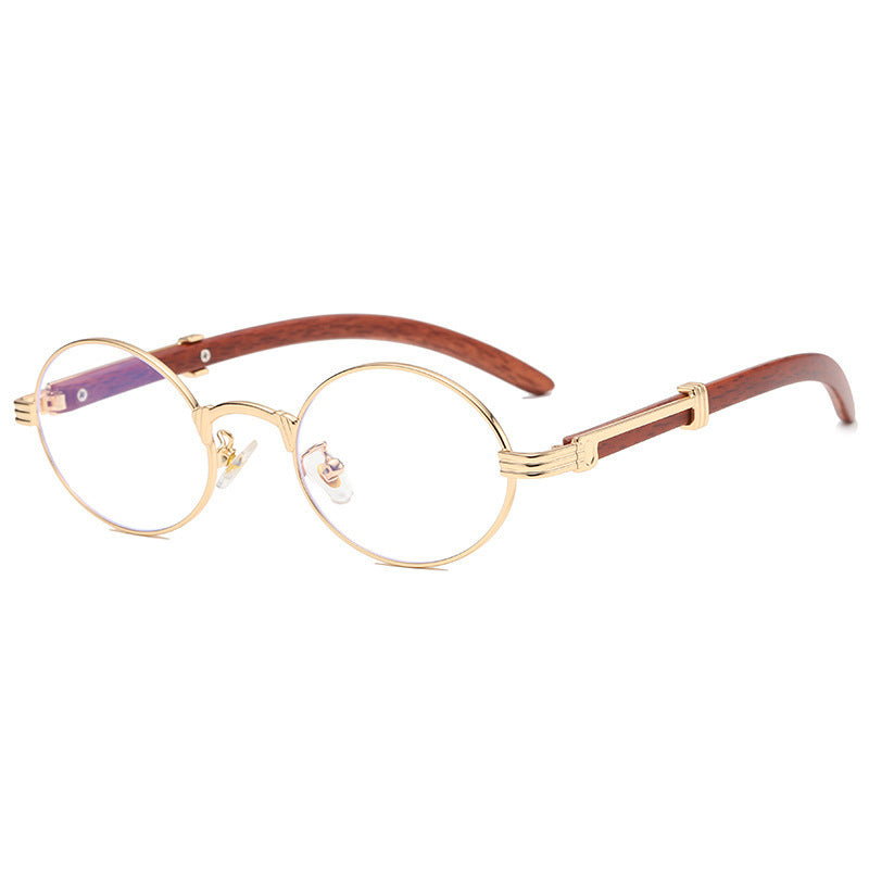 Retro Wood Grain Sunglasses Small Round Frame