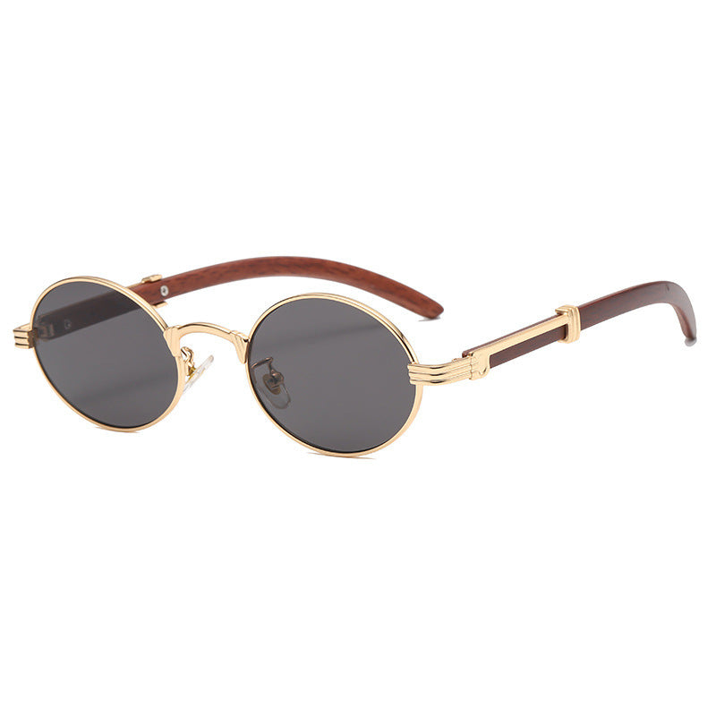 Retro Wood Grain Sunglasses Small Round Frame