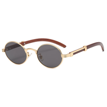 Retro Wood Grain Sunglasses Small Round Frame