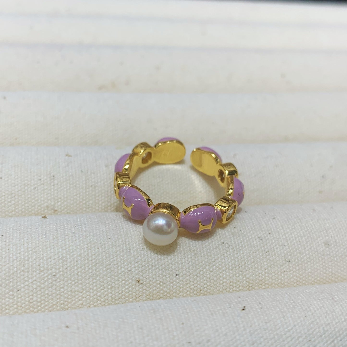 Fashion Freshwater Pearl Ring Colorful Painting Oil Flowers