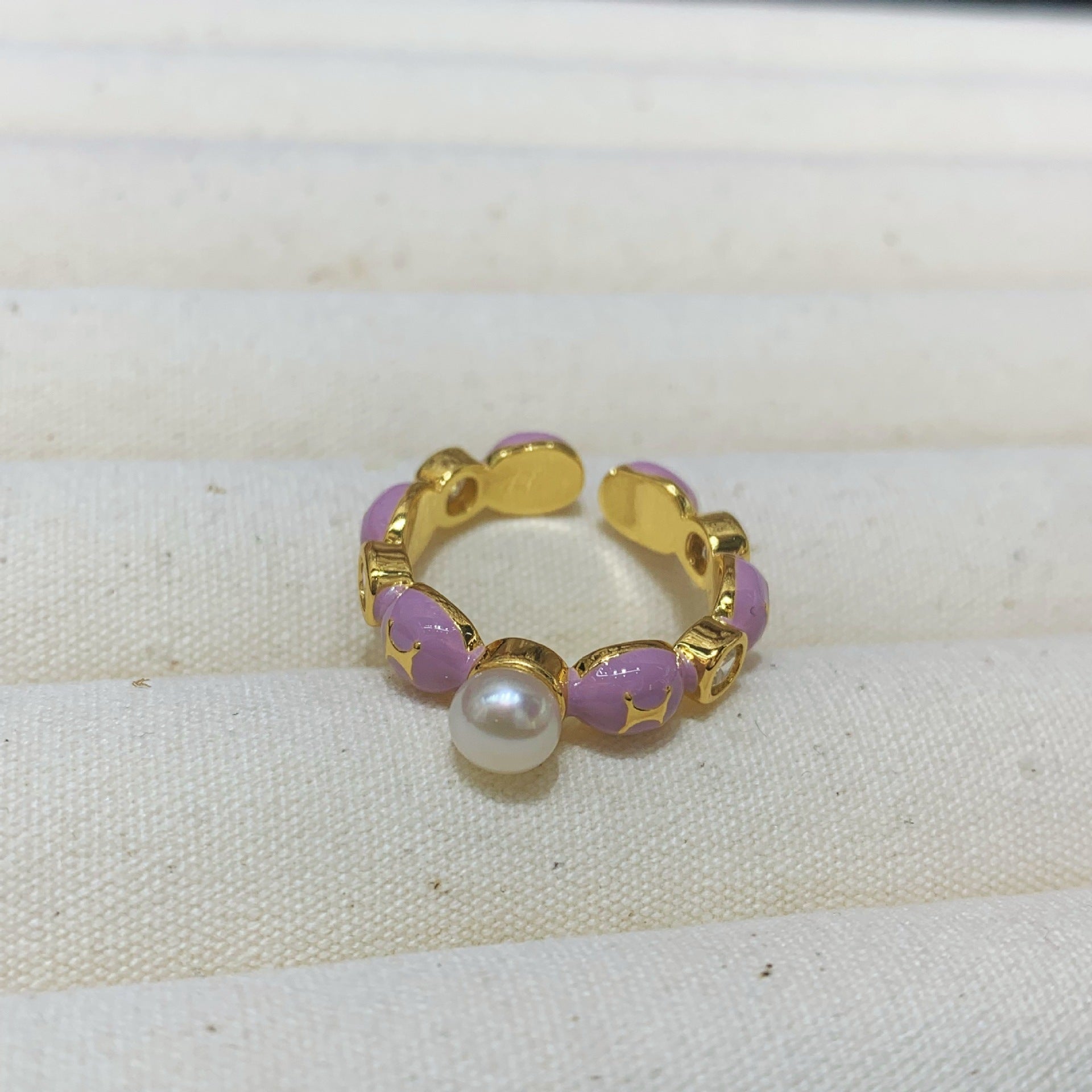 Fashion Freshwater Pearl Ring Colorful Painting Oil Flowers